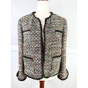 Ann Taylor Tweed Blazer 12 Multicolor Open Front Jacket Old Money Preppy Sequin